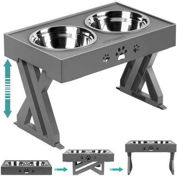 Elevated Dog Bowls Adjustable Raised Dog Bowl With 2 Stainless Steel 1.5L Dog Food Bowls.