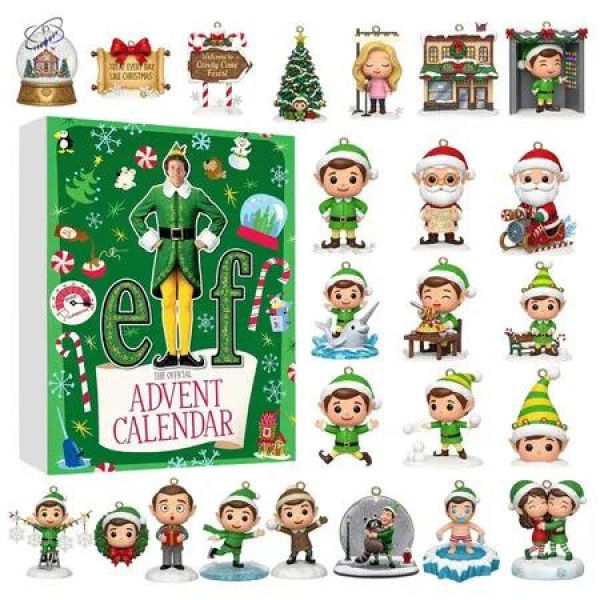 ELF Advent Calendar 2025 24 Days Christmas Elf Themed Ornament Countdown Calendar 2D Pendants for Christmas Tree Decoration Christmas Gift