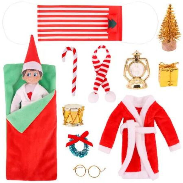 Elf on shelf Christmas Accessories for Elf Doll, Santa Clothing Babie Fashion Dressup GiftsGreen Sleep bag Doll Not included