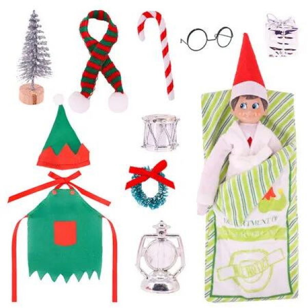 Elf on shelf Christmas Accessories for Elf Doll, Santa Clothing Babie Fashion Dressup GiftsGreen Sleep bag Doll Not included