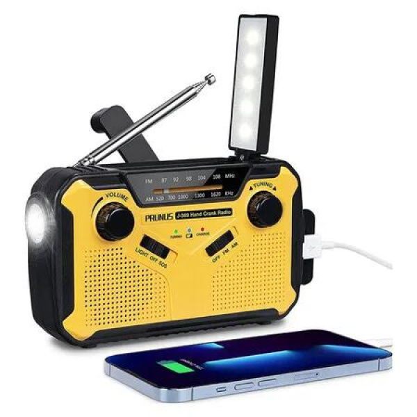Emergency Crank Radio Solar Powered 3000mAh Power Bank SOS Alarm Torch Reading Light FM AM Battery Operated Portable Camping Outdoor Survival