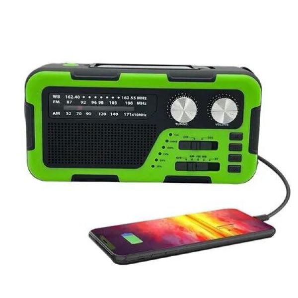 Emergency Hand Crank Radio with LED Flashlight, Portable Weather Radio with Solar Powered Rechargeable Radio for Survival Camping, SOS Alarm, Green