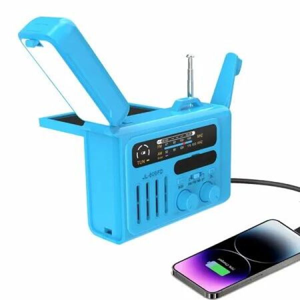 Emergency Hand Crank Weather Radio Solar AM/FM/NOAA Weather Portable Radio with Flashlight Bluetooth Speaker,SOS Alert for Home Outdoors Compass-Blue