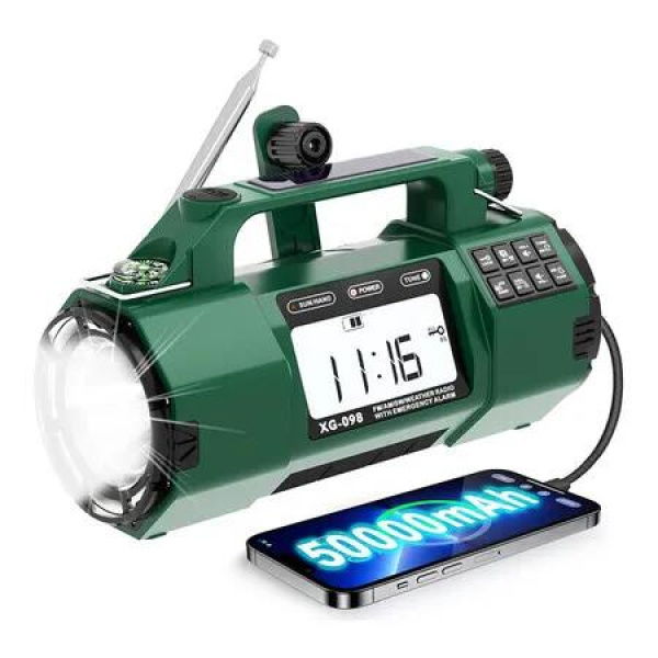 Emergency NOAA Weather Alert Radio, 5000mAh AM/FM Portable Radio with Solar, Hand Crank & AC Power, Replaceable Battery, Flashlight, SOS Alarm, Clock