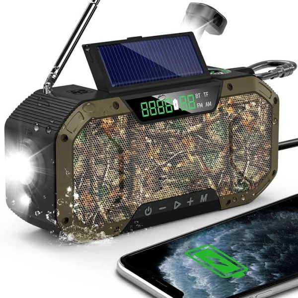 Emergency Radio Waterproof Bluetooth Speaker Portable Digital AM FM Radio With Flashlight Hand Crank With Solar Panel