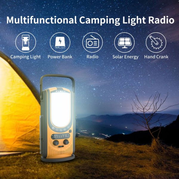 Emergency Solar Hand Crank Radio 6000mAh Hand Crank FM/NOAA Weather Radio 4 Ways Powered Portable Battery Operated Radio With LED Camping Lantern Phone Charger SOS For Home Camping Survival