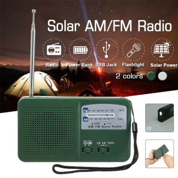 Emergency Solar Powered Hand-cranked Radio LED Flashlights Siren FM/AM Weather Radio With Rechargeable USB Phone Charger For Outdoor Camping (Green)