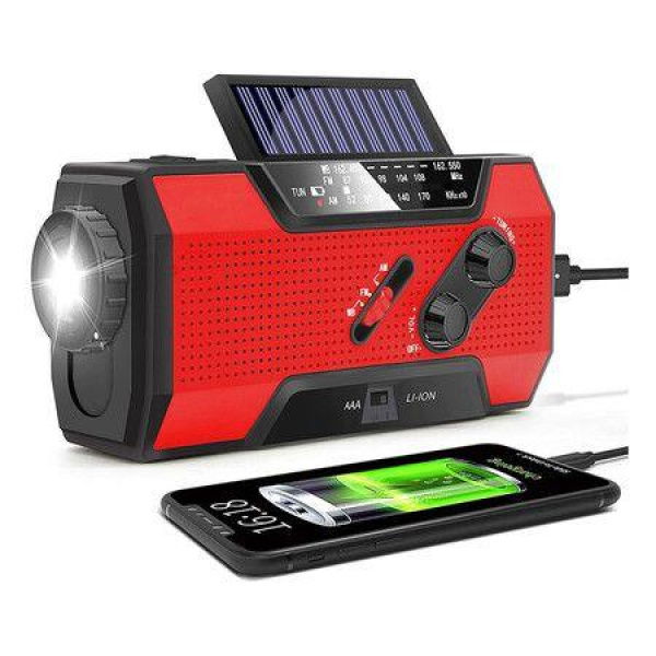 Emergency Weather Radio Solar Hand Crank AM/FM/NOAA Radio With SOS Alarm Battery Operated LED Flashlight And Reading Lamp.