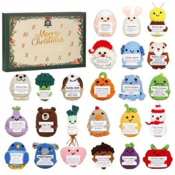 Emotional Advent Calendars 2025,24 Days Christmas Advent Calendars With 24 Positive Emotional Toys,Handmade Emotional Support Crochet Toys
