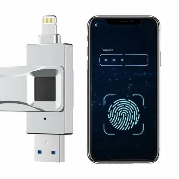 Encrypted USB Flash Drive Fingerprint 2-in-1 Secure Password Protected U Disk Photo Memory Stick for Phone PC with 360 Degree Protection Cover(256GB)