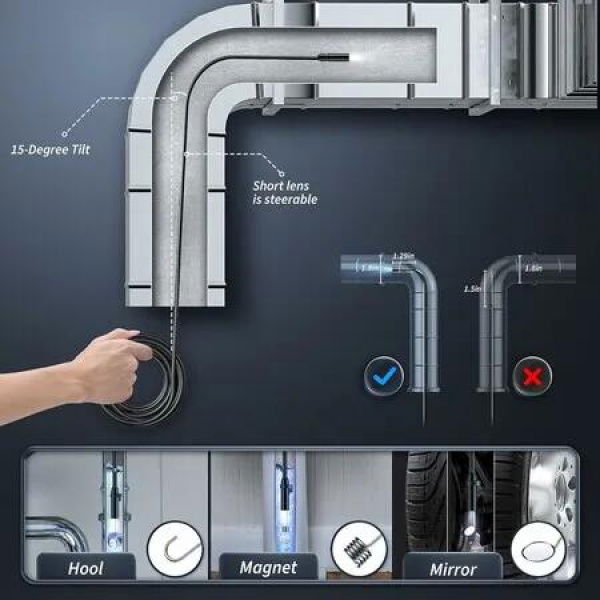 Endoscope camera with built-in LED light, 5 Meters Semi Rigid Cord Bore Scope for clear Inspection & visibility in dark or hard-to-reach areas