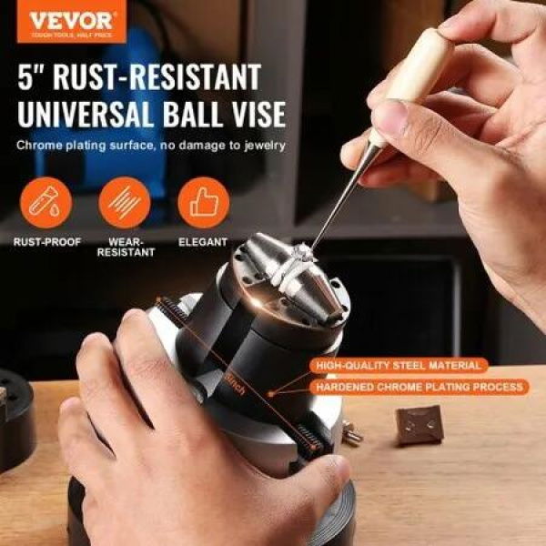 Engraving Block 5 inch Ball Vise Setting Jewelry Ball Vise Engraving with 34PCS Attachment and Rubber Base