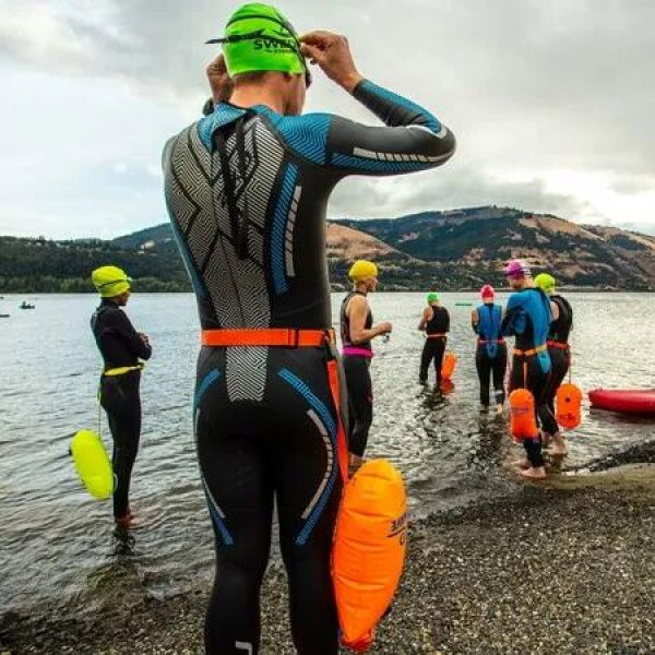 Enhanced Safety Wave Swim Buoy with Light and Visible Float for Open Water and Racing