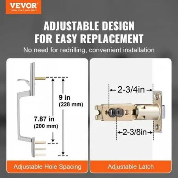 Entry Door Handle, Satin Nickel Square Handle Set with Lever Door Handle No Lock, Adjustable Hole Space, Front Door Handle with Reversible for Right and Left Handed Entrance and Front Door