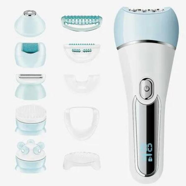 Epilator for Women, 6 in 1 Hair Removal Epilator, Shaver, Face Razor, Facial Brush, Face Massage and Body Exfoliator, Hair Removal for Women (Blue)