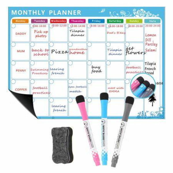 Erasable Month And Week Planner Magnetic Board Dry Erase Whiteboard Refrigerator Sticker Message Board Soft Whiteboard Set White And Blue