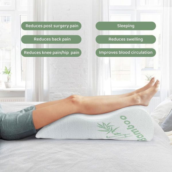 Ergonomic Design Leg Rest/Support Pillow Bed Elevation Cushion With Gel Memory Foam Bamboo Cover.