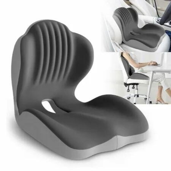 Ergonomic Lumbar and Seat Support Cushion,2 in 1 Memory Foam Cushion with Coccyx Hollow Design for Office Chair Home Use,Relieves Back & Hip Pressure Grey