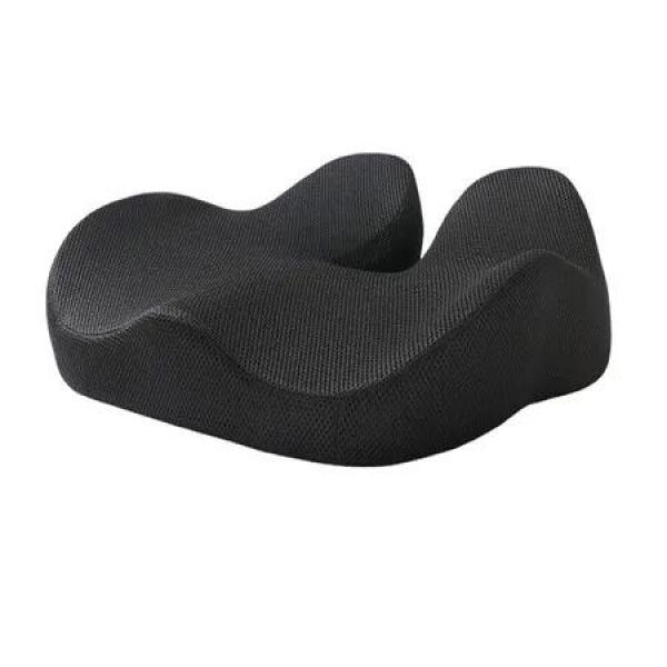 Ergonomic Memory Foam Seat Cushion, Relieves Tailbone and Lower Back, Correct Sitting Posture, for Office Chairs, Car (Black)