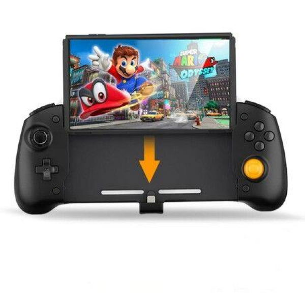 Ergonomic Nintendo Switch OLED Controller Grip For Handheld Mode With 6-Axis Gyro Back Button Mapping Vibration PD Fast Charge (Black)