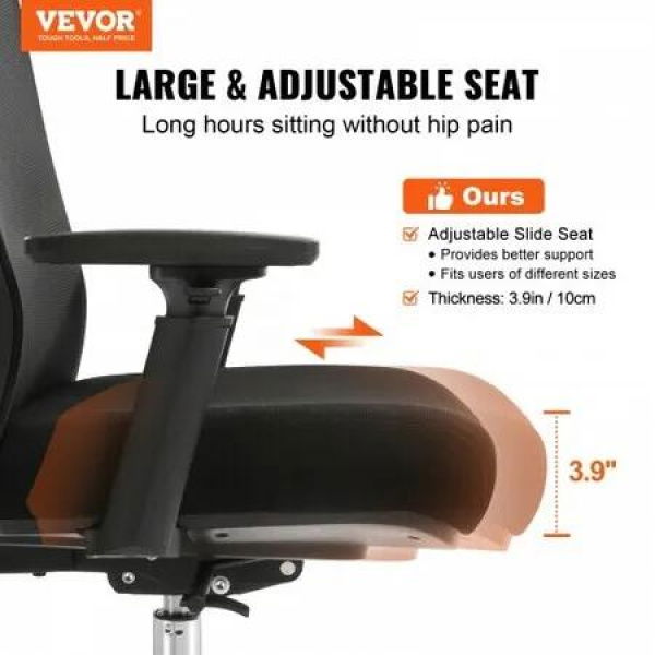 Ergonomic Office Chair with Slide Seat, Desk Chair with Mesh Seat, Angle and Height Adjustable Home Office Chair with Back and Lumbar Support, Swivel Computer Task Chair