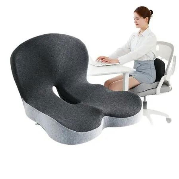 Ergonomic Seat Cushion for Office Chair Memory Foam for Tailbone Sciatica Back Pain Relief Washable Cover Non Slip Base Gift COL Gray