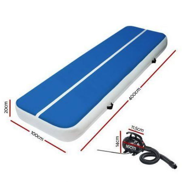 Everfit 4X1M Inflatable Air Track Mat 20CM Thick With Pump Tumbling Gymnastics Blue