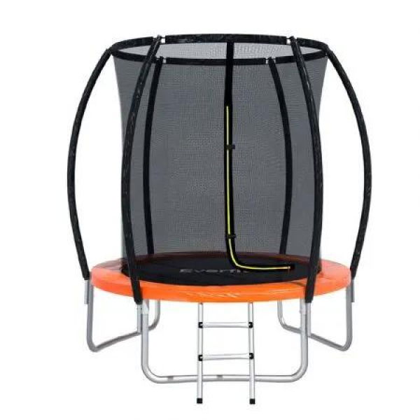 Everfit 6FT Trampoline for Kids w/ Ladder Trampoline Enclosure Safety Net Rebounder Orange