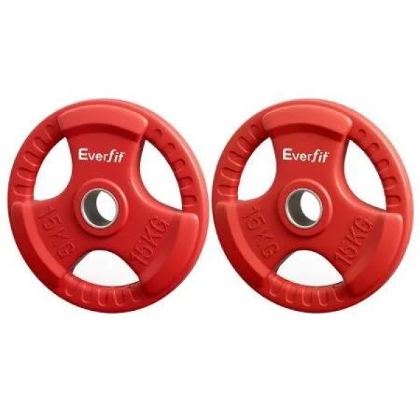 Everfit Weight Plates Standard 15kgx2 Dumbbell Barbell Plate Weight Lifting Home Gym Red