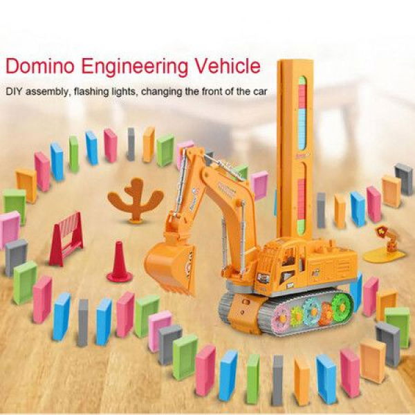 Excavator Automatic Electric Glowing Domino Brick Laying Train Toy Child Construction Engineering Vehicle Set