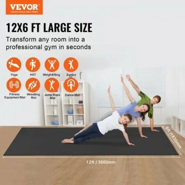 Exercise Mat Non Slip High Density Premium Yoga Mat Exercise Yoga Mat for Men Women Fitness & Exercise Mat with Bag & Carry Strap (12x6ft)