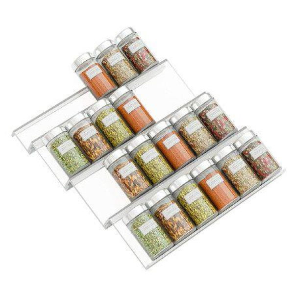 Expandable Plastic Deluxe Spice Rack Drawer Organizer For Kitchen Cabinet Drawers- 4 Tier Spice Drawer Organizer For Kitchen Cabinets1 Pack Clear