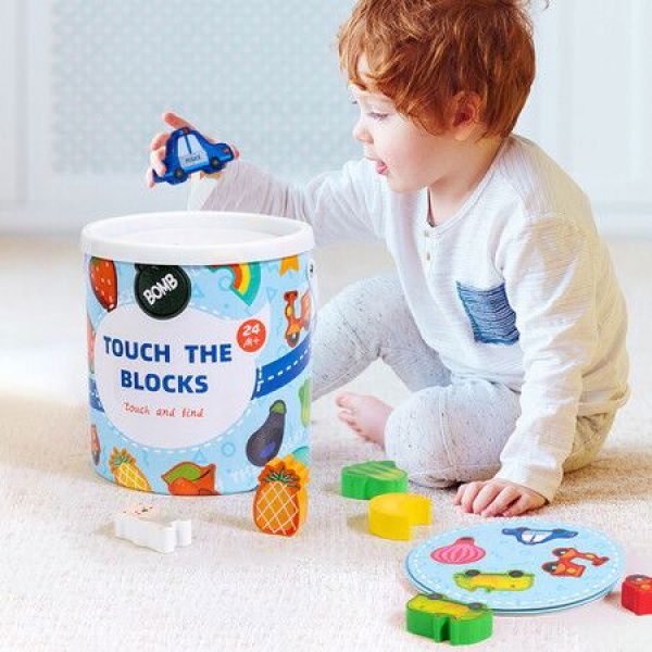 Explore The World Of Learning With Kids Wooden Shape Color Fruit Animal Cognitive Touch Game Building Blocks Igniting Minds Through Tactile Play.