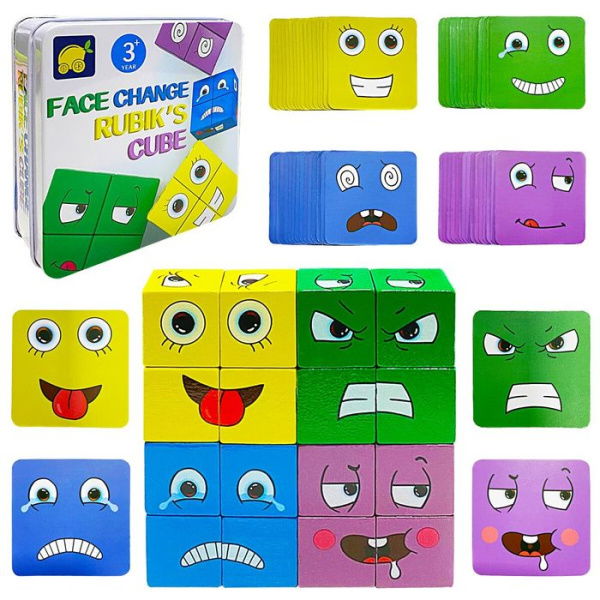 Expressions Matching Block Wooden Puzzles Face-Changing Magic Cube Educational Montessori Toys Matching Block Puzzles Age 3+ (64 Cards)