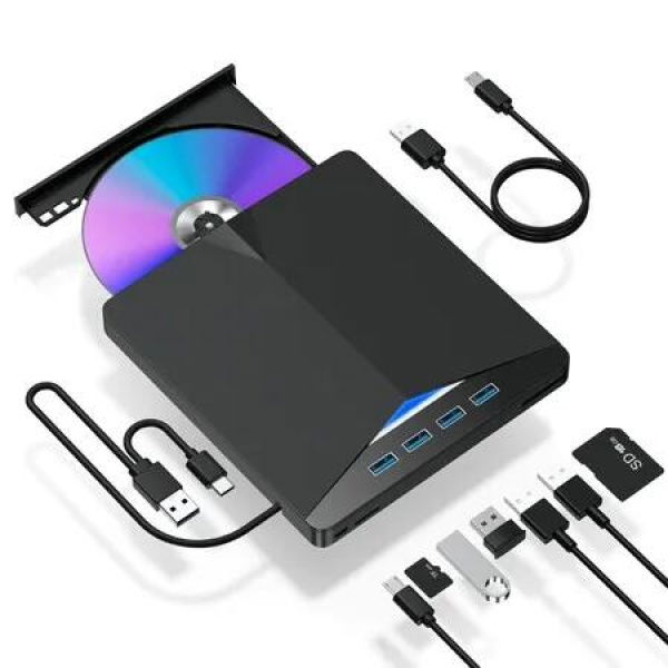 External BLUERAY CD/DVD Drive for Laptop, 7 in 1 USB 3.0 DVD Player Portable CD/DVD Burner, CD ROM External DVD Drive Compatible with Laptop Desktop PC Windows