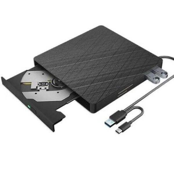 External Bluray Drive, USB 3.0 Type-C Slim Optical External Bluray DVD Burner with SD/TF Card Reader 2 USB 3.0 Hubs