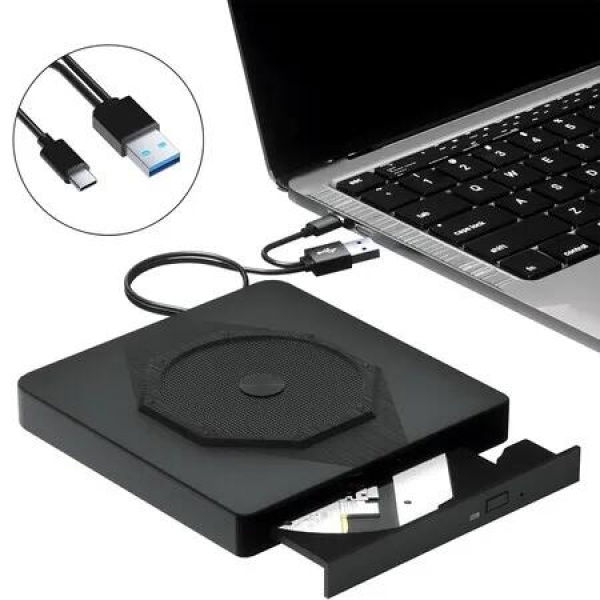 External CD and DVD Drive for Laptop, USB 3.0 and Type-C Portable CD DVD Burner, CD ROM +/-RW External DVD CD Drive