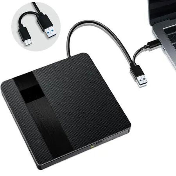 External CD DVD Drive USB 3.0 and Type C Slim Portable DVD Player Disk Drive CD Burner Writer Reader CD ROM, for Laptop Desktop