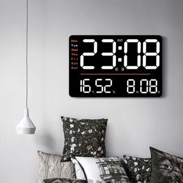 Extra Large Hanging Clock with Remote Control Day and Date for Elderly Clear Display USB Powered Digital Calendar Alarm Clock Dementia Alzheimers Clock