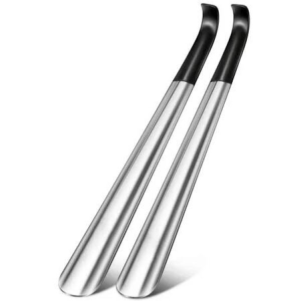 Extra Long Shoe Horn Handle 16.5In Metal Straight Shoehorn Set Elderly Seniors Boots Spoon Men Women Kids 2 Pcs