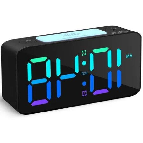 Extra-Loud Alarm Clock with 7-color Night Light,Adjustable Volume & brightness Perfect for heavy sleepers,kids,teens(Black+RGB)