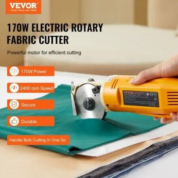 Fabric Cutter, 170W Electric Rotary Fabric Cutting Machine, 1' Cutting Thickness, Octagonal Knife, with Replacement Blade and Sharpening Stones, for Multi-Layer Cloth Fabric Leather