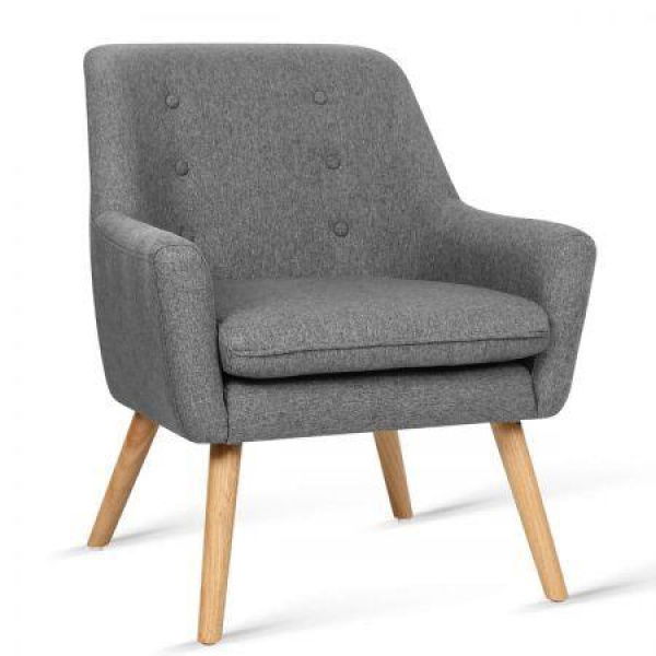 Fabric Dining Armchair With Wood Legs - Grey