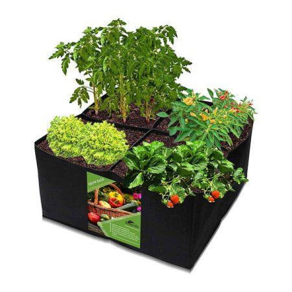 Fabric Raised Garden Bed Square Plant Grow Bags Durable Rectangular Container For Vegetable Plants 4-Grid Heavy Planter For Potatoes