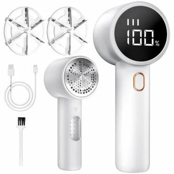 Fabric Shaver,Portable Rechargeable Electric Lint Remover,3 Speeds Adjustable Debobbler,LED Display Bobble Remover,Lint Shaver for Various Fabrics,White