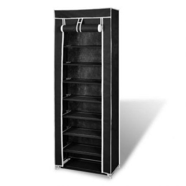 Fabric Shoe Cabinet With Cover 162 X 57 X 29 Cm Black