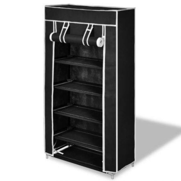 Fabric Shoe Cabinet With Cover 58 X 28 X 106 Cm Black