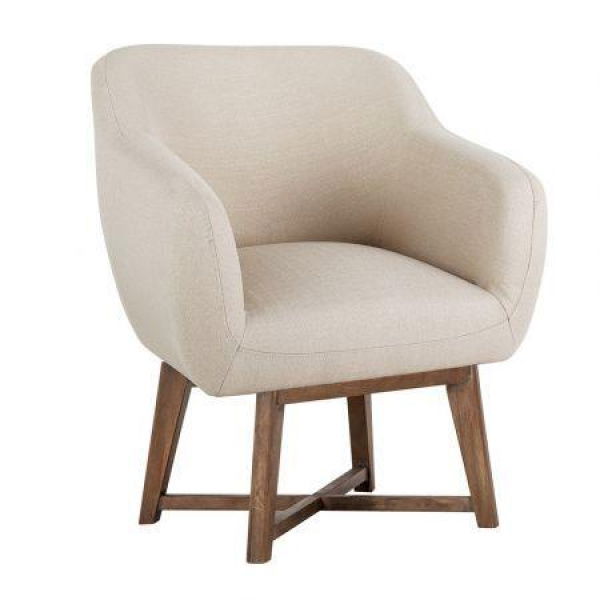 Fabric Tub Lounge Armchair With Criss-cross Base - Beige