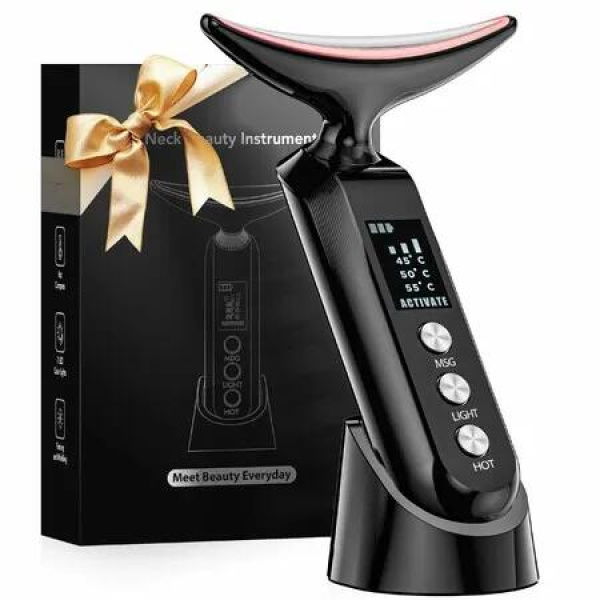 Face Massager Portable Charging Dock Facial Neck Massager 3 Heat Settings, Vibrating Face Massage, 9-Color Home Spa Travel