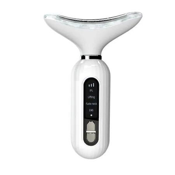 Facial and Neck Massager, Soothing and Relaxing Face Massager Device with 3 Color LED Model, Vibration and Thermal Functions for Skin Care (White)